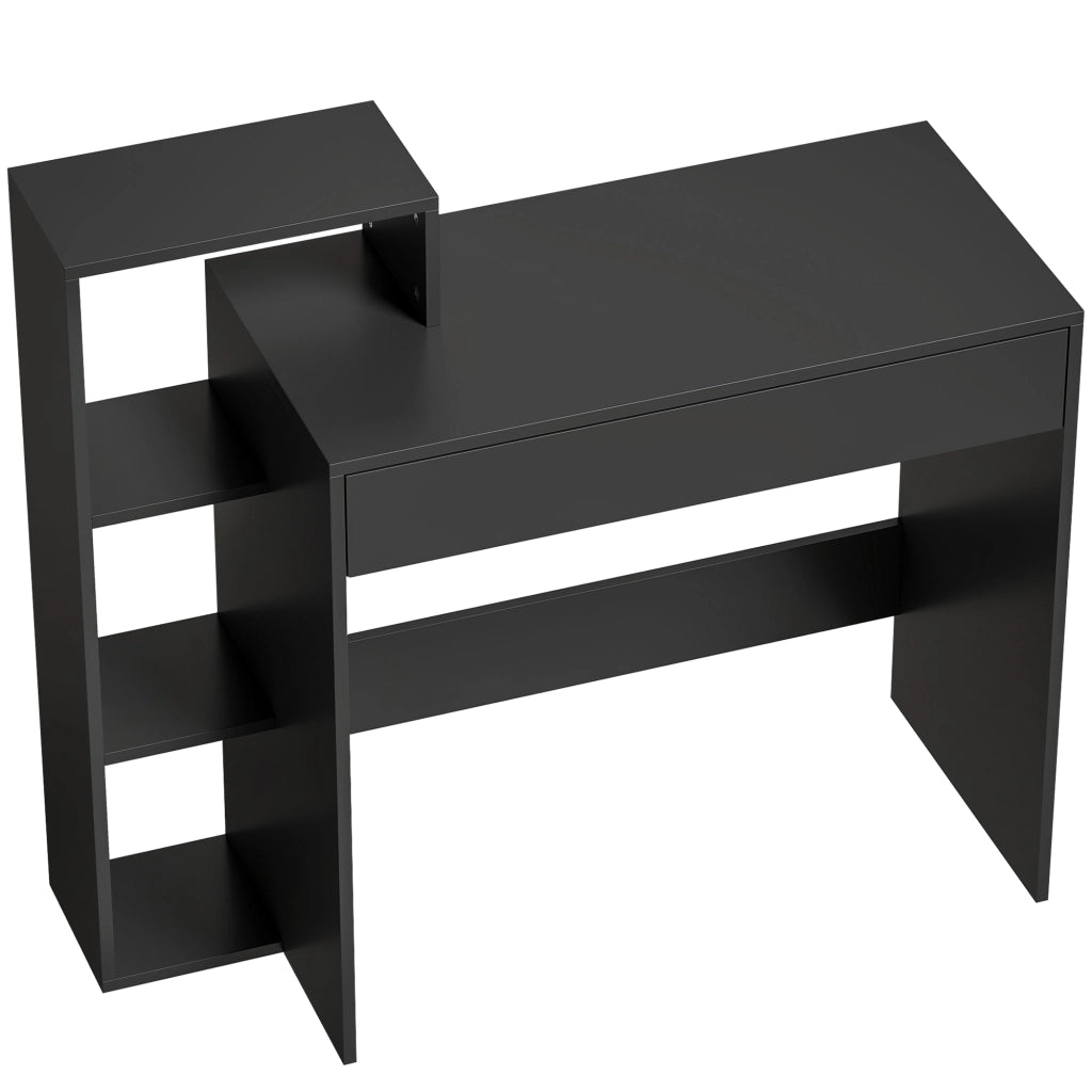 Scrivania PC Moderna 100x40x90 cm con 3 Ripiani Aperti e Cassetto in Legno Nero