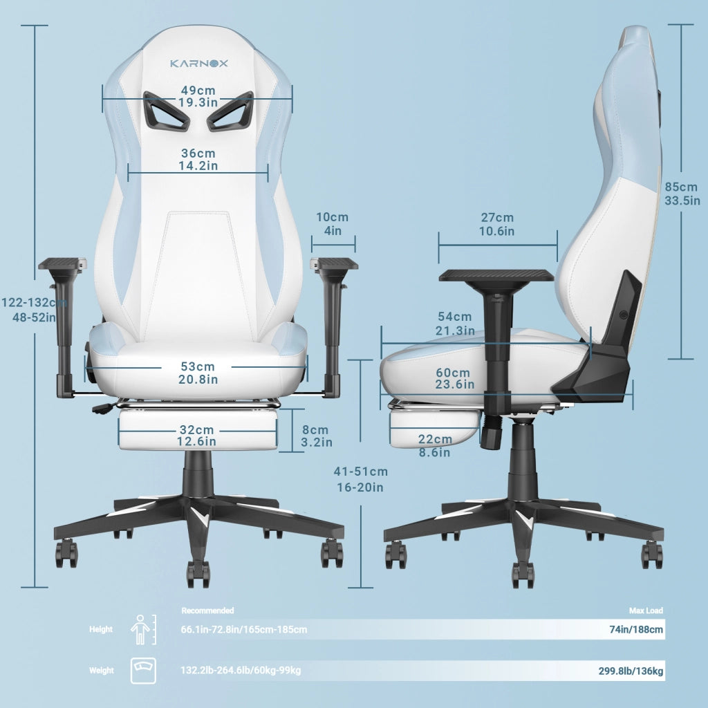 Sedia da ufficio ergonomica con poggiapiedi supporto lombare poggiatesta e schienale reclinabile in PU bianco e blu