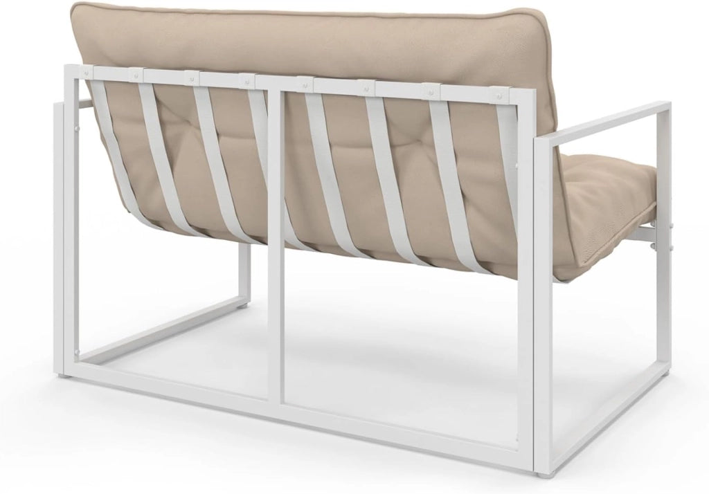 Nairobi Set di mobili da Giardino Bassi a 4 posti in Acciaio Bianco con Cuscini Beige