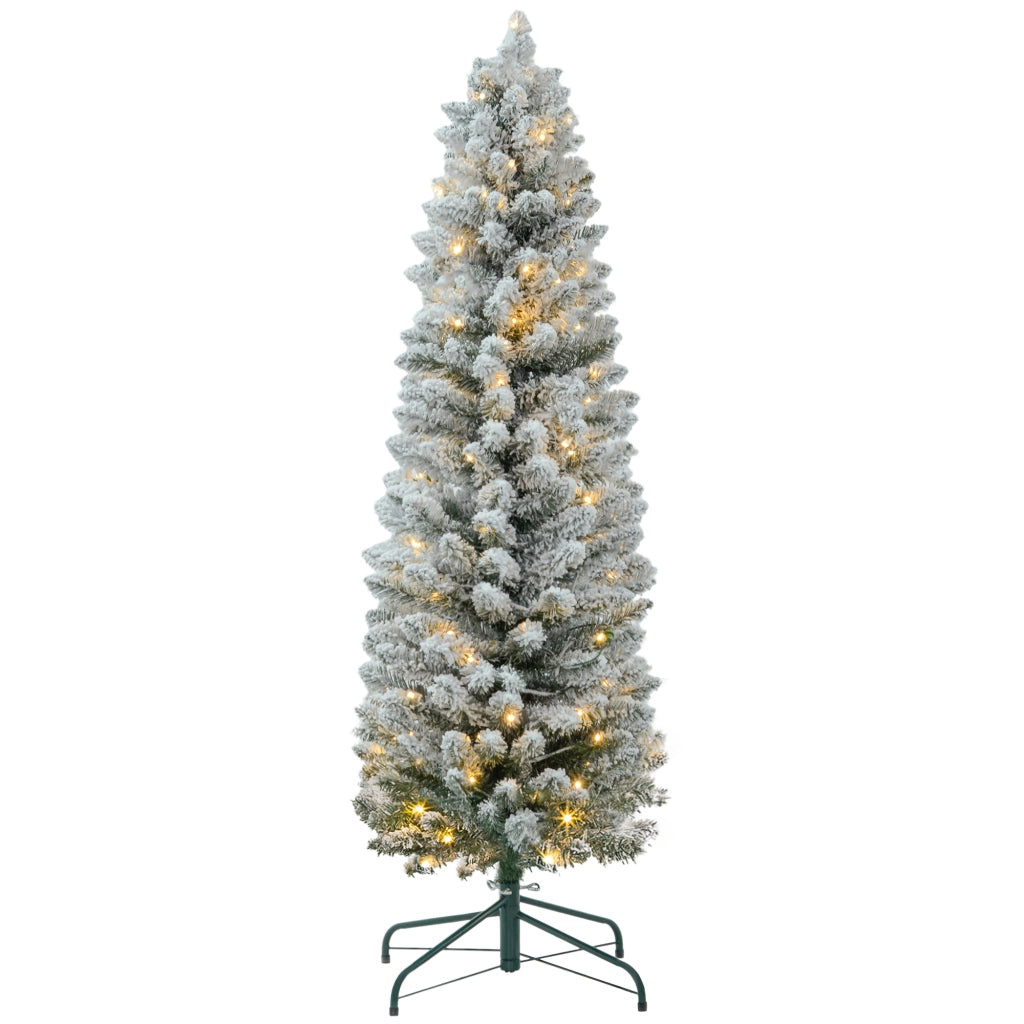 Albero di Natale Artificiale 150 cm con Luci LED ¨C Minimal ¨C Verde e Bianco
