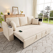Divano letto modulare a 3 posti con funzione letto, porta USB e Type-C, vani contenitore, in chenille beige
