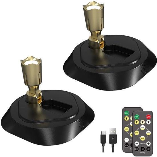Set di 2 punti di luce LED wireless con telecomando e timer, adatto per illuminazione interna; ideale per opere d'arte, dipinti, piante, foto, ecc. - Bianco