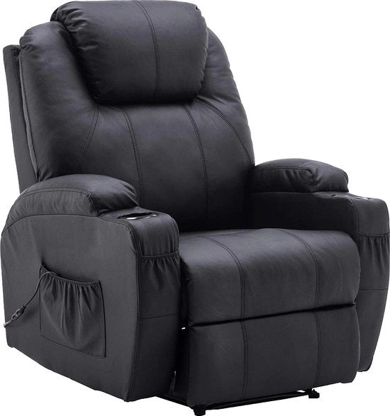 Sedia di Massaggio Elettrica - Sedia di Massaggio - Sedia per Rilassarsi - Sedia per Relax - Nero - Pelle in Pelle - Sedia per TV - Funzione di Calore - Funzione di Luce e Vibrazione - 92 x 92 x 109 cm