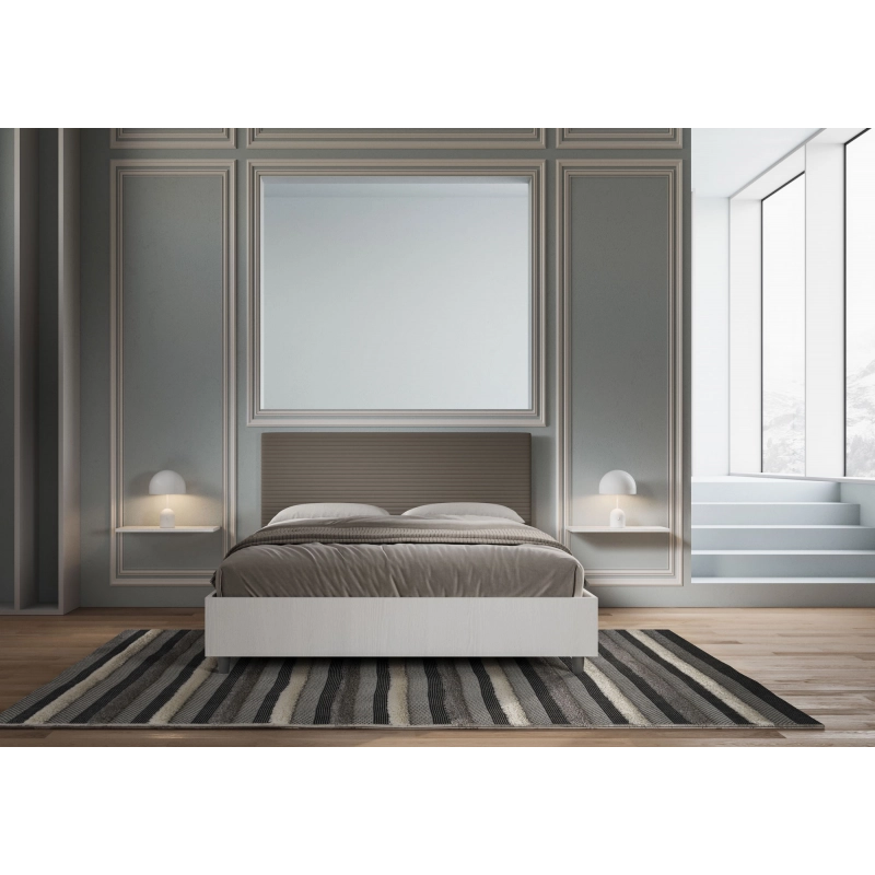 Letto Matrimoniale 160x200 cm struttura bianco frassino testata Level - Similpelle,Cappuccino,Contenitore