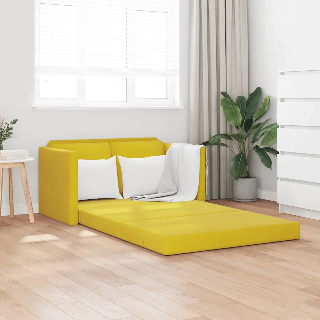 Divano Letto da Terra 2 in 1-Sofa Letto-Daybed Giallo Scuro 122x204x55 cm Velluto