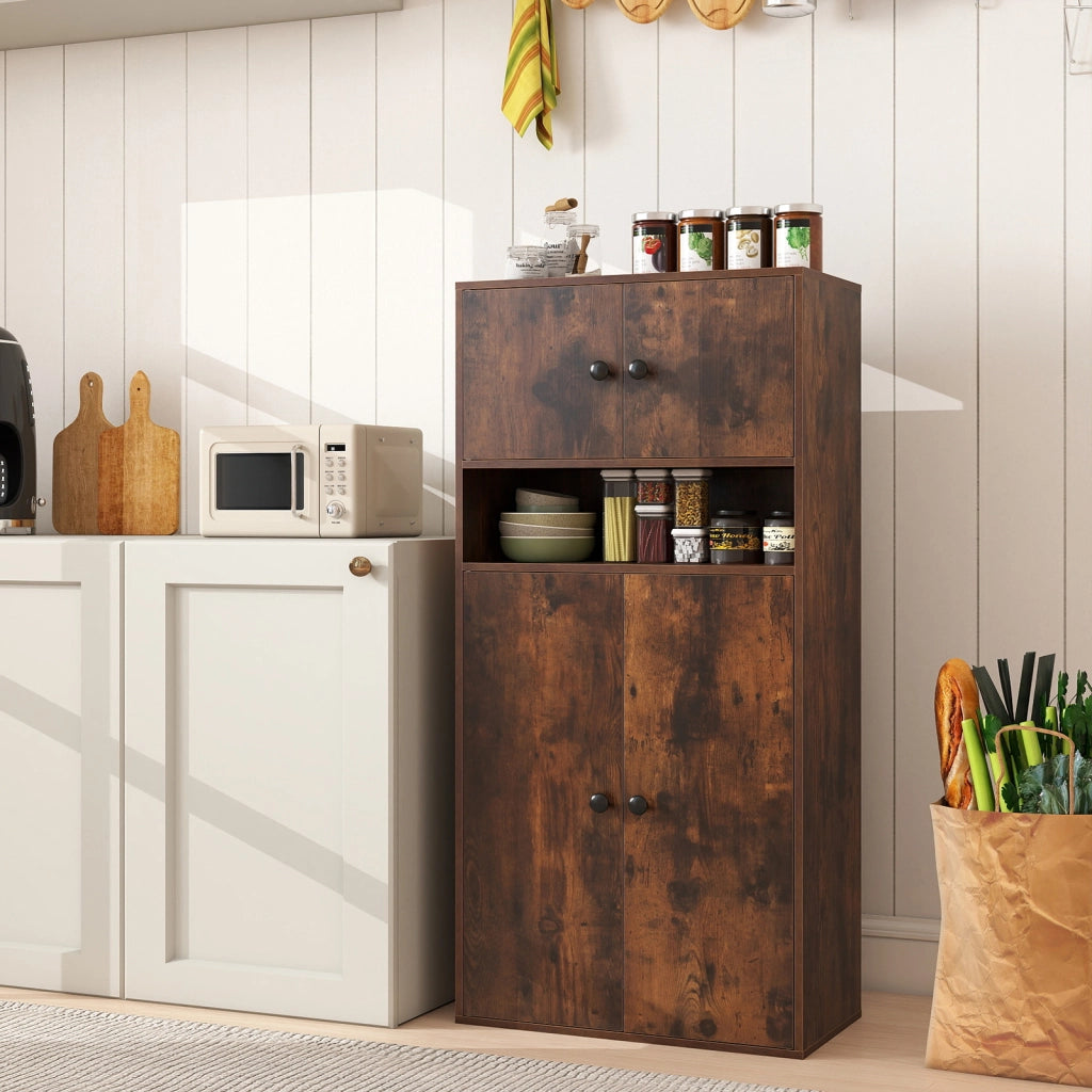 Libreria alta 111 cm con 4 ante-Vetrina autoportante con 2 kit anti-ribaltamento per casa Marrone Rustico