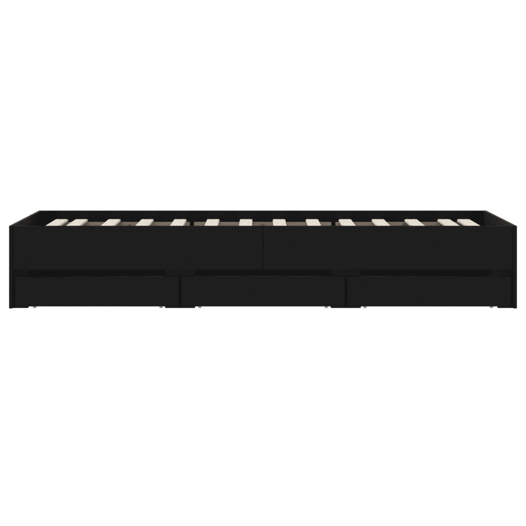 Giroletto con Cassetti Nero 100x200 cm in Legno Multistrato