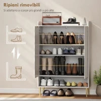 Scarpiera Salvaspazio per 24 Paia di Scarpe con 2 Ante, 3 Ripiani Estraibili e Mensola Inferiore, Bianco