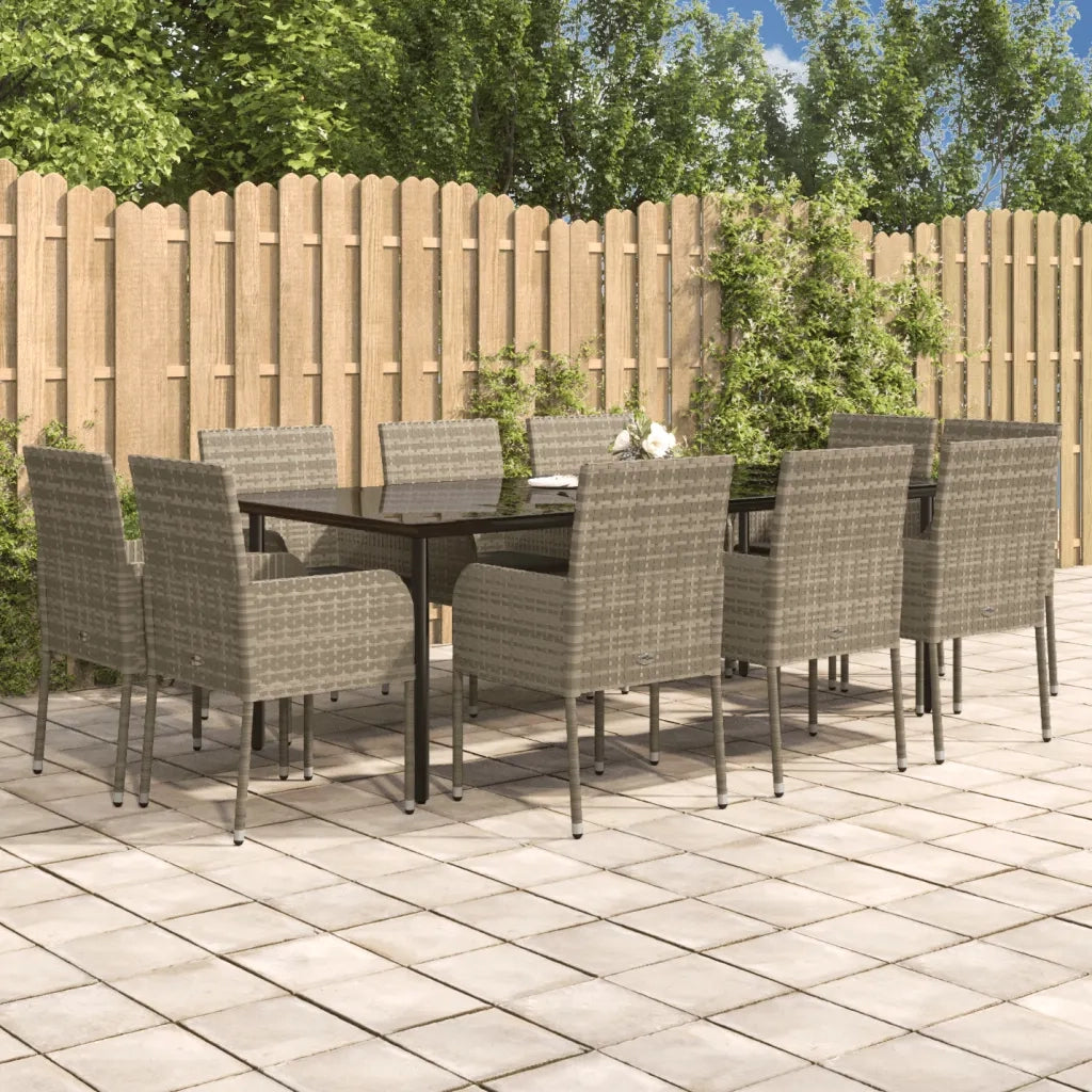 Set Mobili Giardino 11 pz con Cuscini Polyrattan Nero e Grigiocod mxl 100454