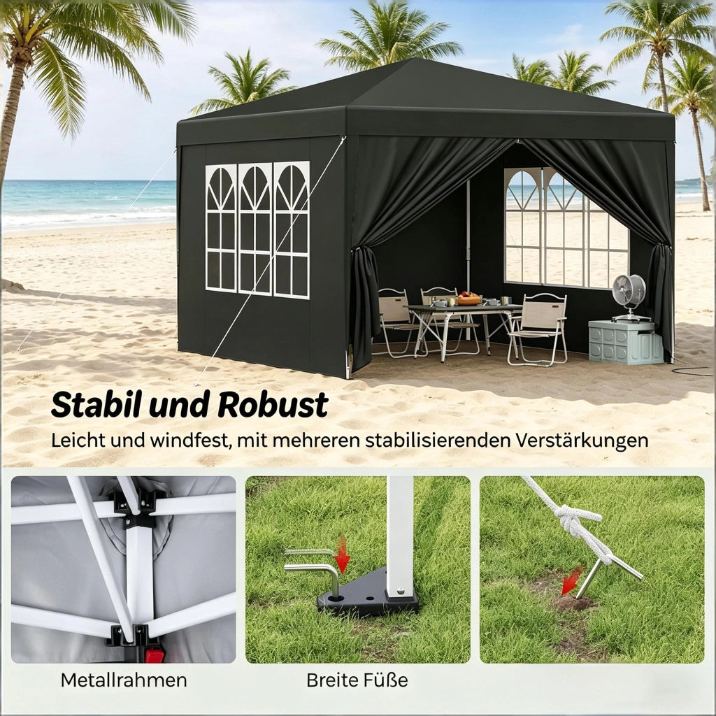 Gazebo Pieghevole 3x3 M Grigio In Ferro E Oxford Per Giardino Con Altezza Regolabile