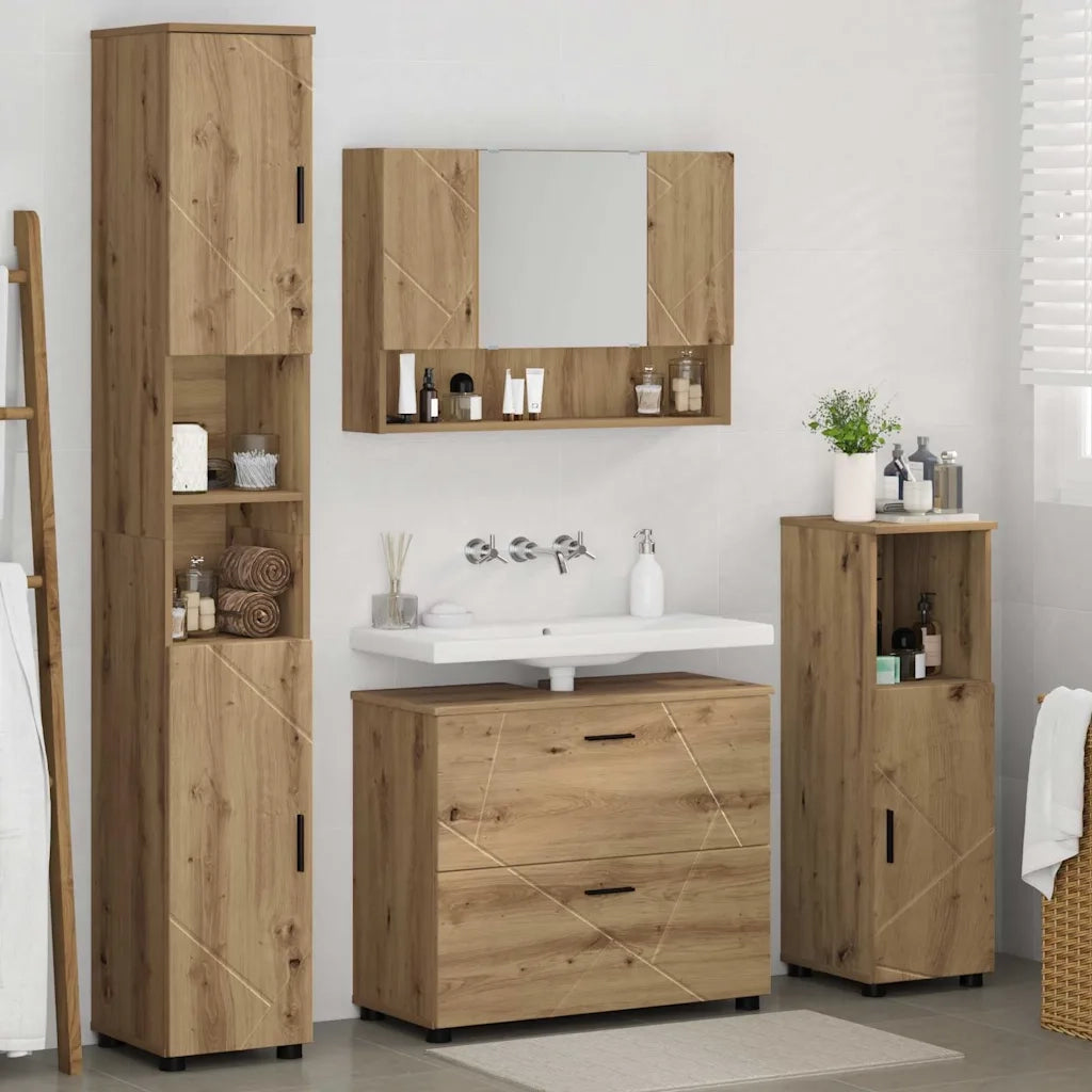 Set di mobili per il bagno con porta 4 pcs Rovere artigianale 3393052