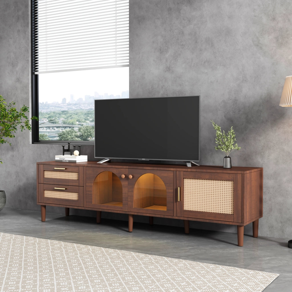 Mobile TV 180x40x50 cm marrone in pannello truciolare con 2 cassetti e LED