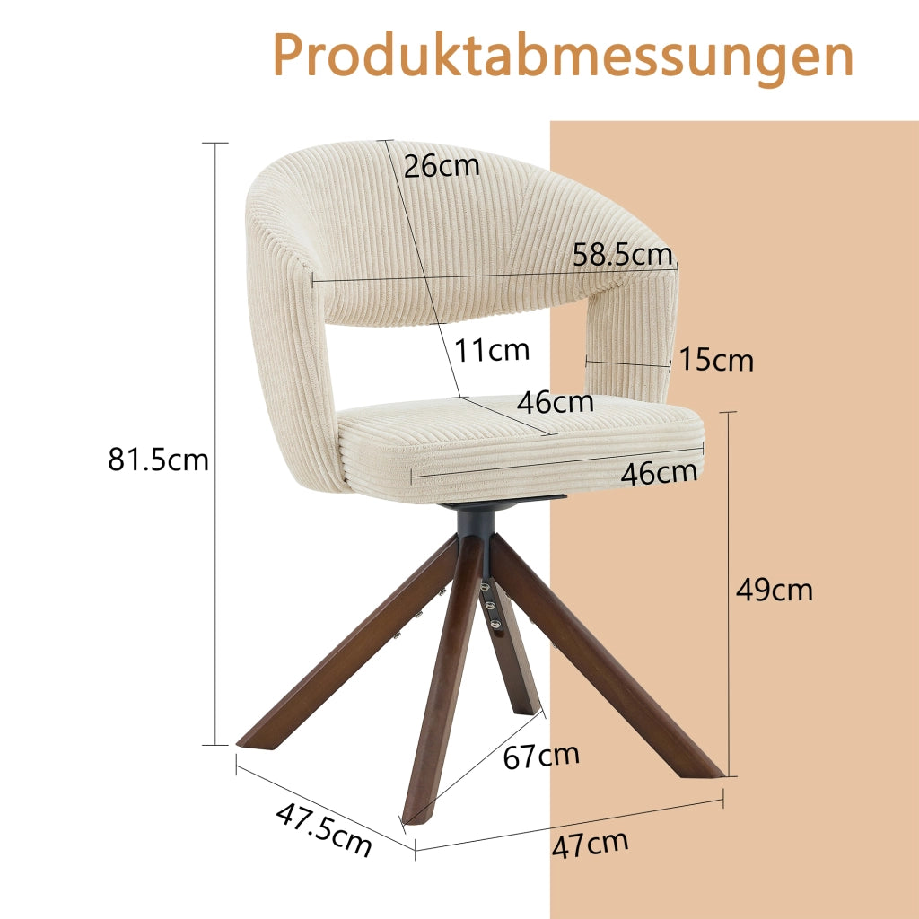 Sedie da Pranzo Girevoli Retro Set 2 ¨C MINIMAL ¨C Crema, Gambe in Legno Massello Noce