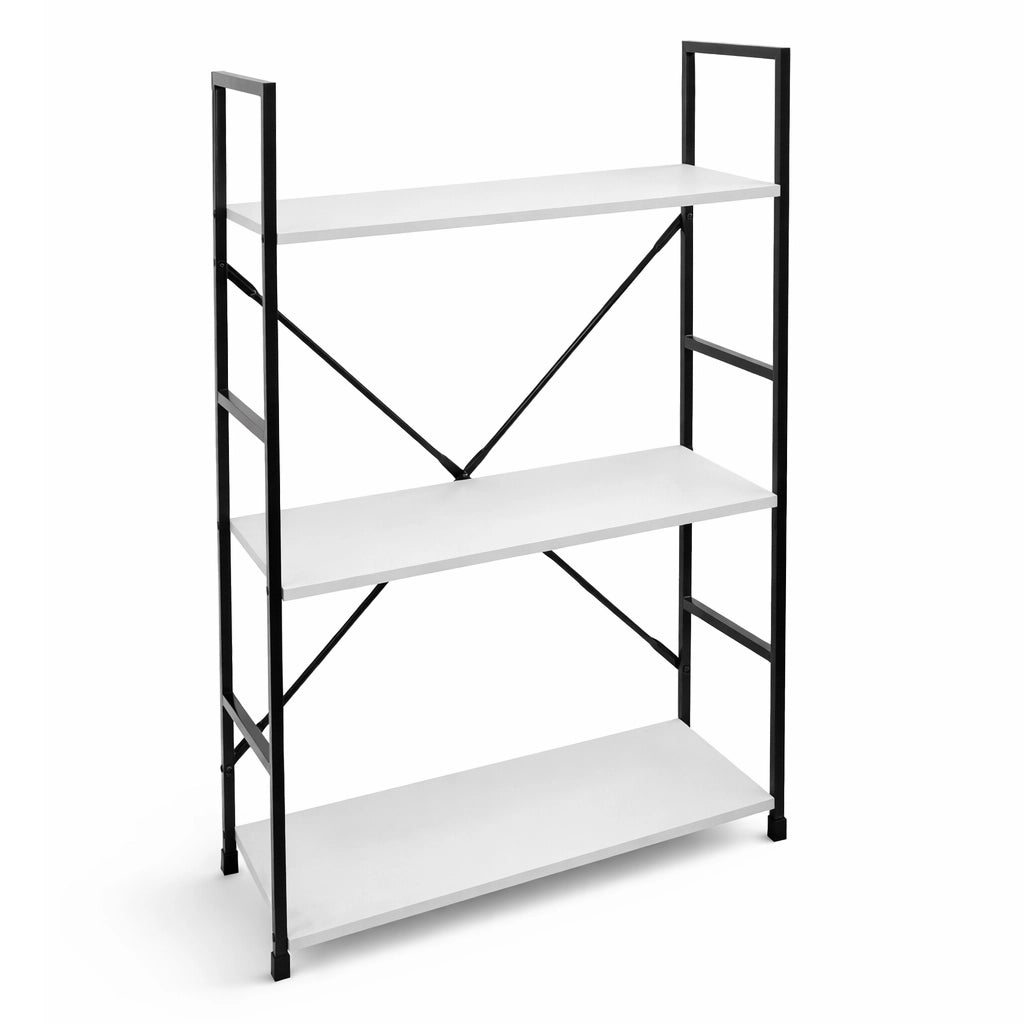 Mobile Scaffale Industrial 3 Ripiani Metallo Nero Legno Mdf Bianco 59x24 H80cm