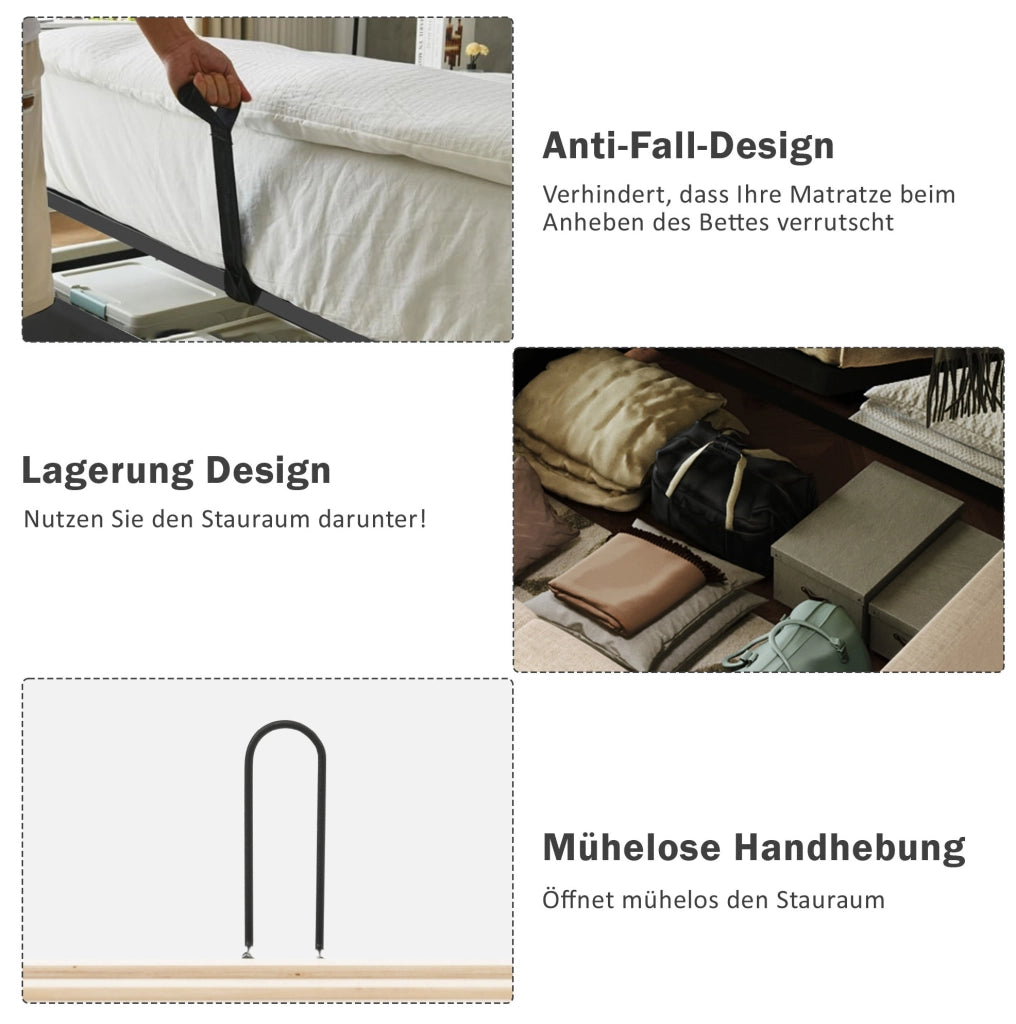 Letto matrimoniale contenitore 160x200 con lampada USB-C