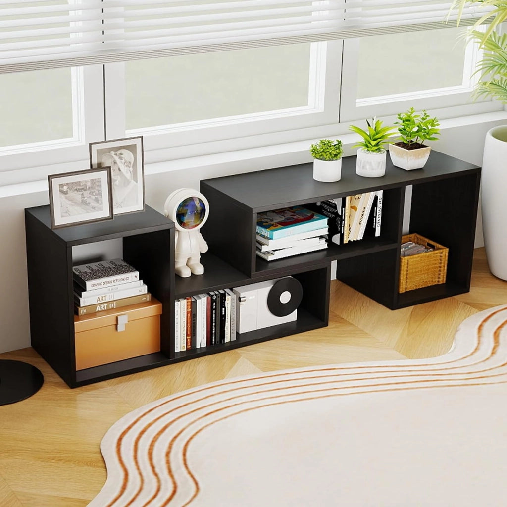 Mobile per TV, combinabile, in legno, 2 pezzi, per TV fino a 60 pollici, scaffale angolare multifunzionale, colore nero