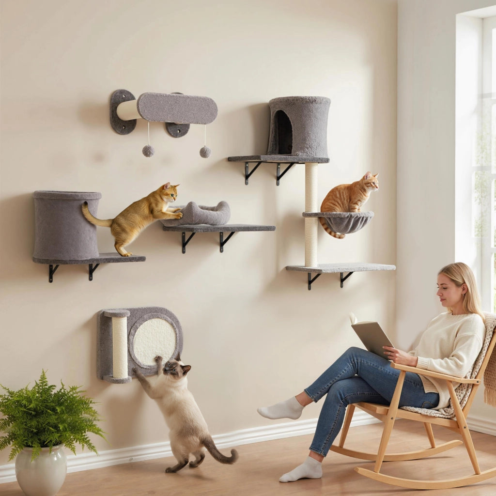 Scaffale per gatti ¨C Zephmum ¨C Grigio 5 livelli 2 nicchie piattaforme sisal