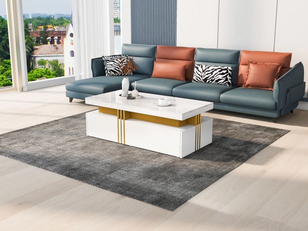 TAVOLINO DA SALOTTO Rettangolare 100x50x40 cm Bianco con 2 cassetti