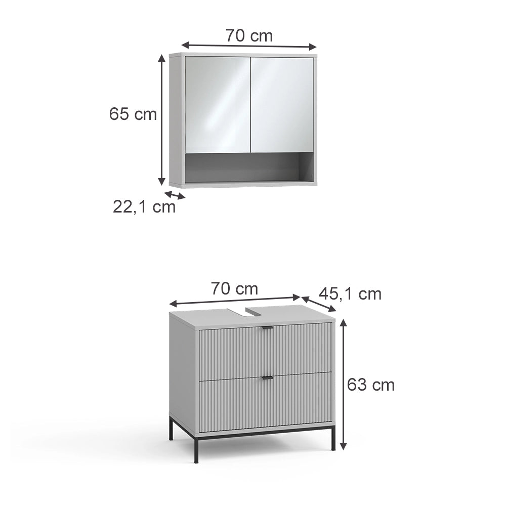 Vicco Set di mobili da bagno Grigio 2 parti