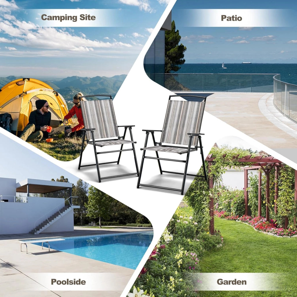 Set di 2 Sedie, 2 Sedie Prendisole, Poltrona da Giardino, Sedie Pieghevoli con Braccioli, Struttura Robusta in Ferro, Portata 150 kg, Realizzato in Tessuto Traspirante Teslin
