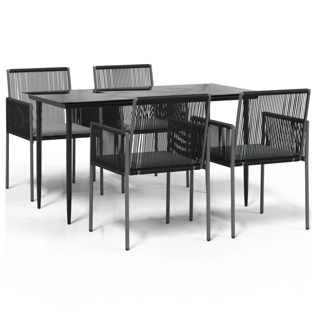 Set Pranzo Giardino 5 pz con Cuscini Polyrattan e Acciaio Nero 3187067
