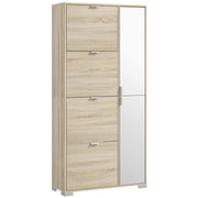 SCARPIERA CON SPECCHIO PER 16 PAIA DI SCARPE, 4 CASSETTI A RIBALTA E 2 ARMADIETTI, 82X30X168CM, ROVERE