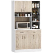 Mobile Buffet Dispensa Cucina, Ante Cassetti e Vani Aperti, 100L x 39P x 181.5Acm Bianco e Legno