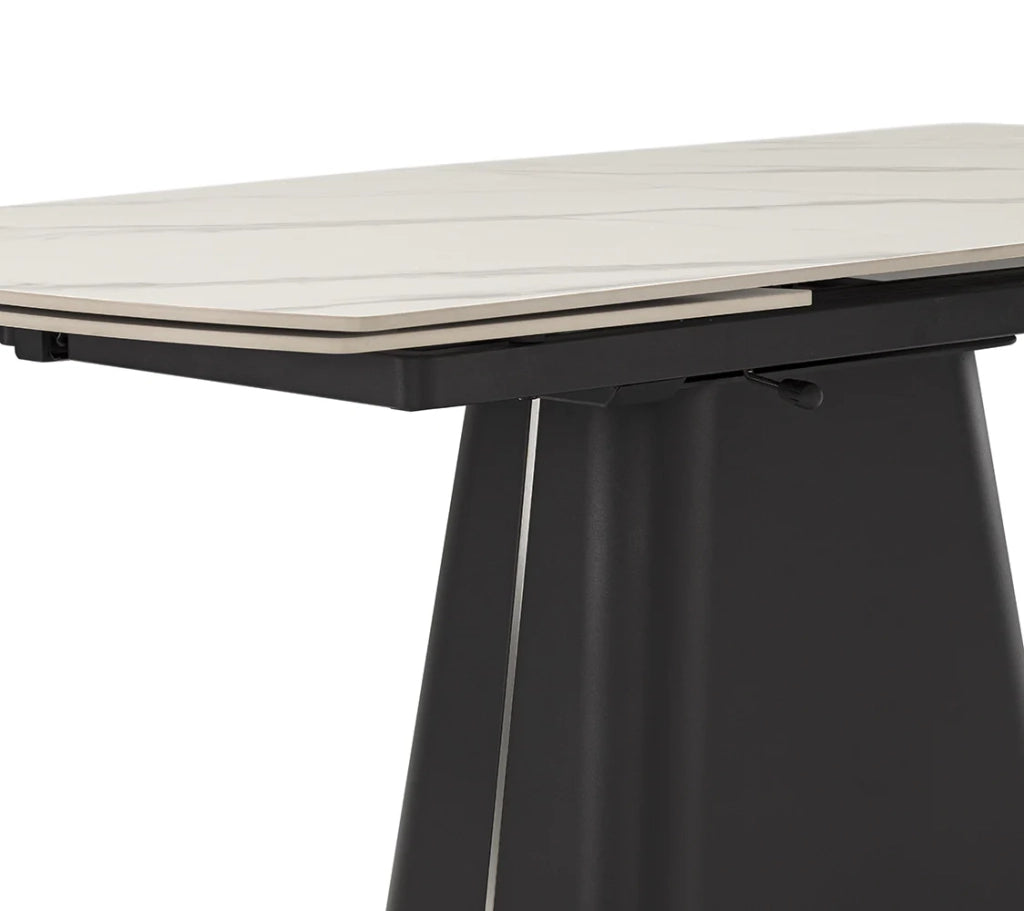 Tavolo da pranzo ellittico allungabile 160X90 Marmo di Carrara modello ATLANTIDE, fino a 240 cm con meccanismo estensibile semi-automatico , design moderno ideale per sala da pranzo, cucina e soggiorno, top in grès ceramico