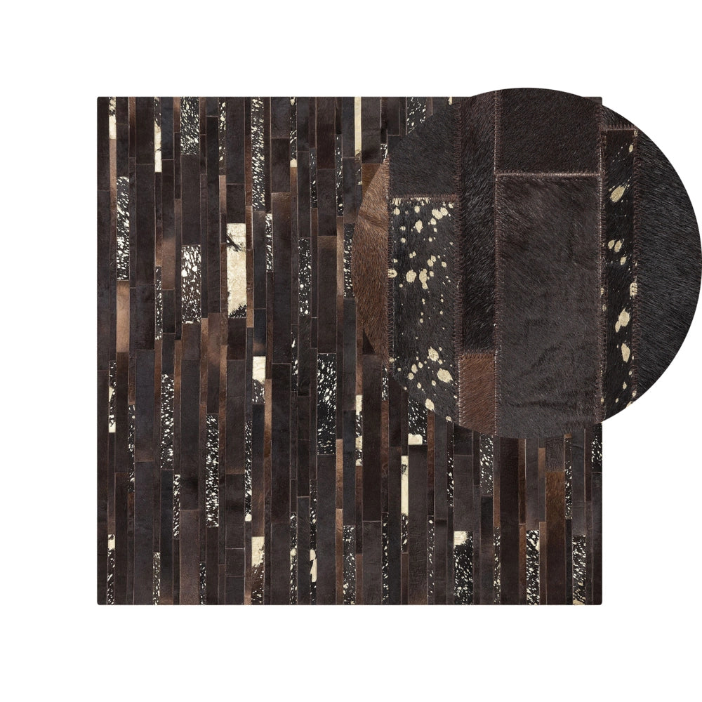 Tappeto Marrone Vera Pelle 200 x 200 cm Pelle Bovina Artigianale