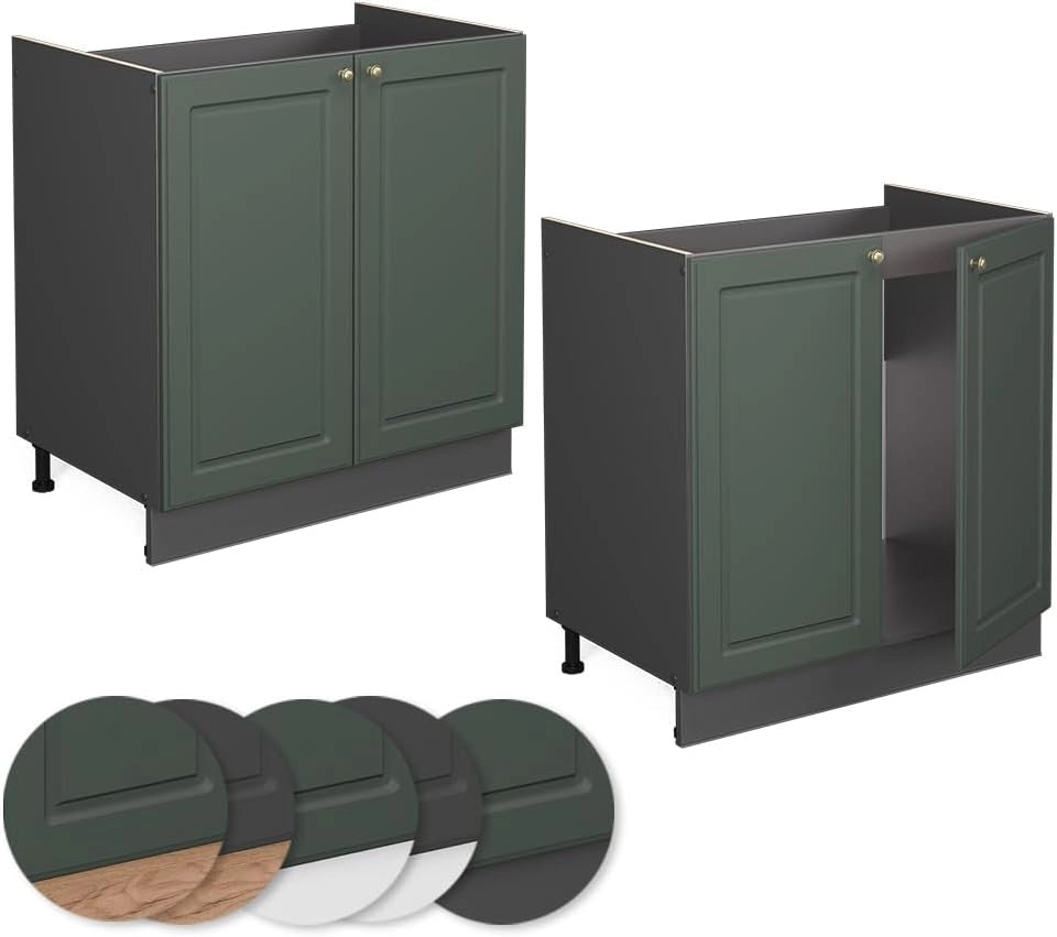 Mobile lavello cucina Fame-Line, Verde-oro Country House, 80 cm senza piano di lavoro, per la combinazione con altri moduli della serie Fame-Line