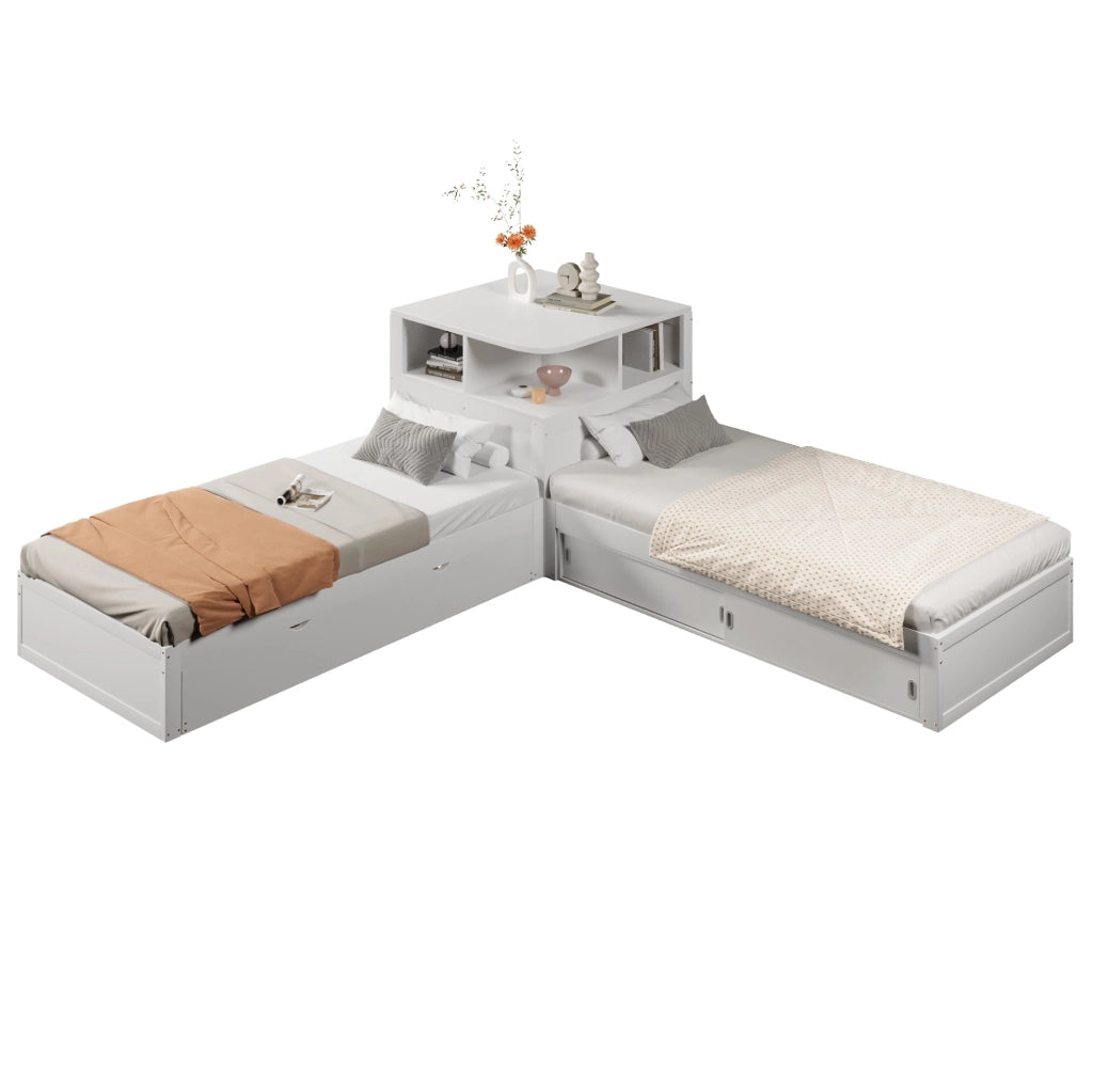 Letto singolo a L 90x200 cm con letto estraibile e LED