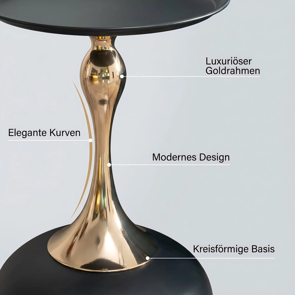 Tavolino basso rotondo con struttura in metallo, stile moderno, per soggiorno e camera da letto, in carbon steel, nero e oro