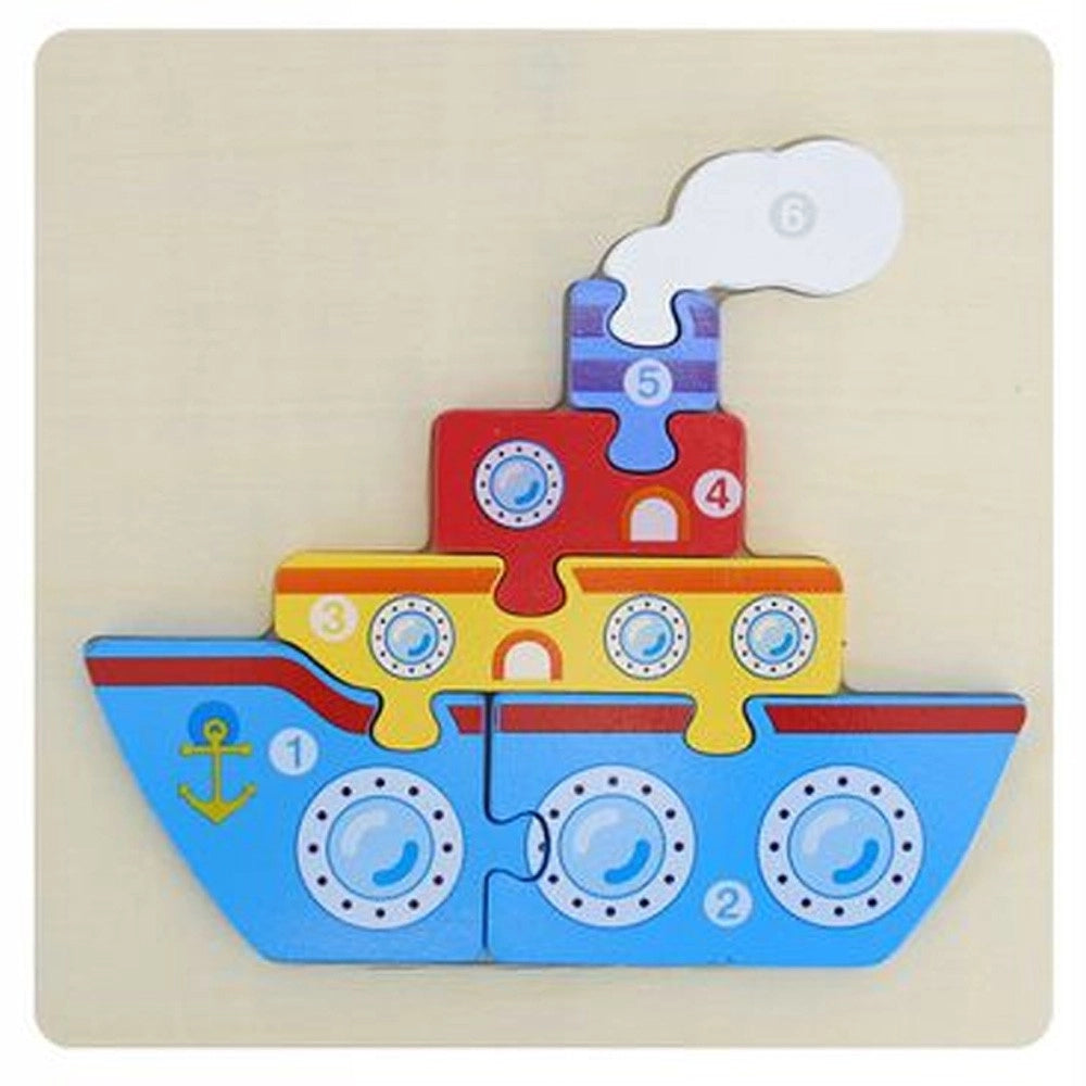 Trade Shop - Puzzle 3d Blocchi Legno Forma Di Nave Educativo Colorato Gioco Bambini Barca -