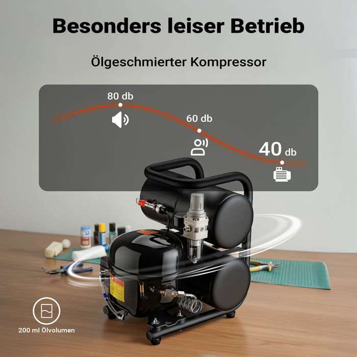 Compressore aerografo HO-826, aria compressa 45-52 l/min, compressore per pistola aerografo, serbatoio olio da 2000 ml, 3-8 bar per aerografia