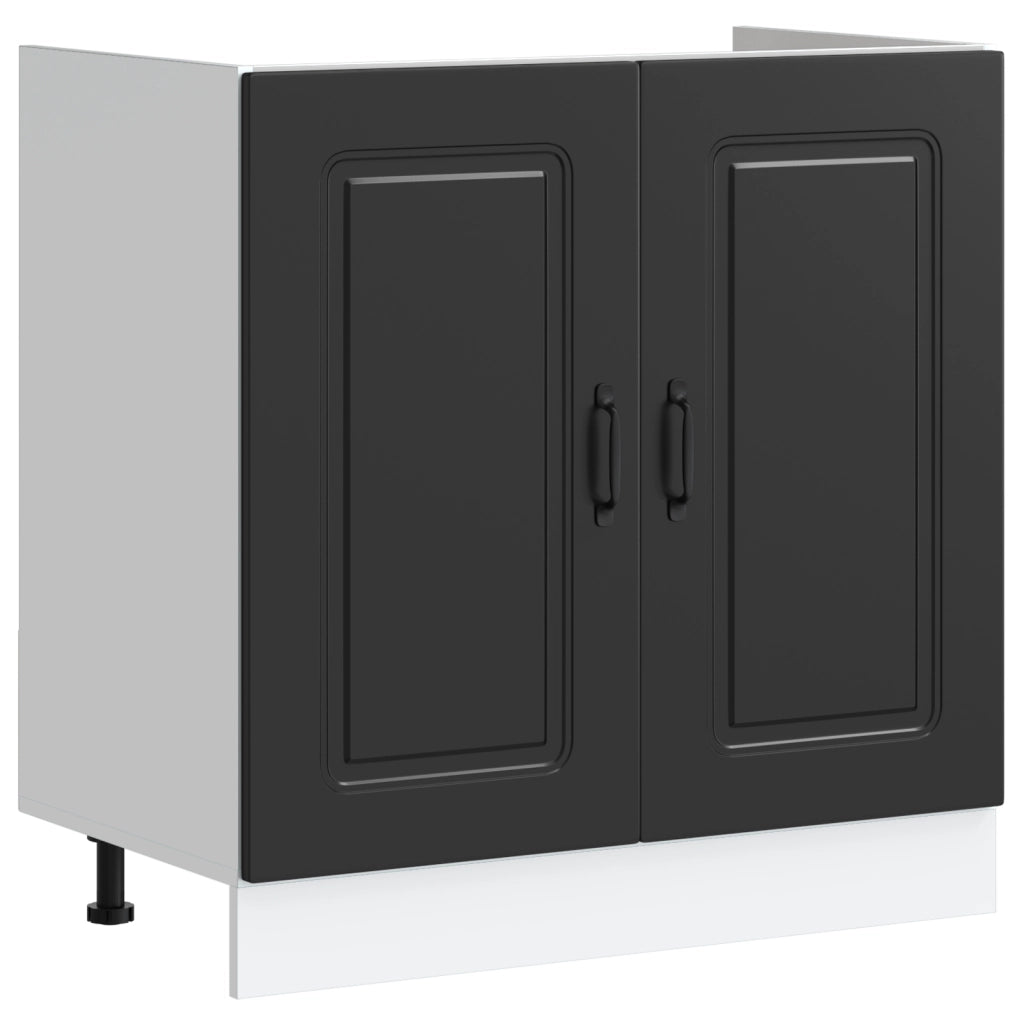Mobiletto da Cucina  "Kalmar" con Doppio Lavandino Nero in Legno Ingegnerizzato
