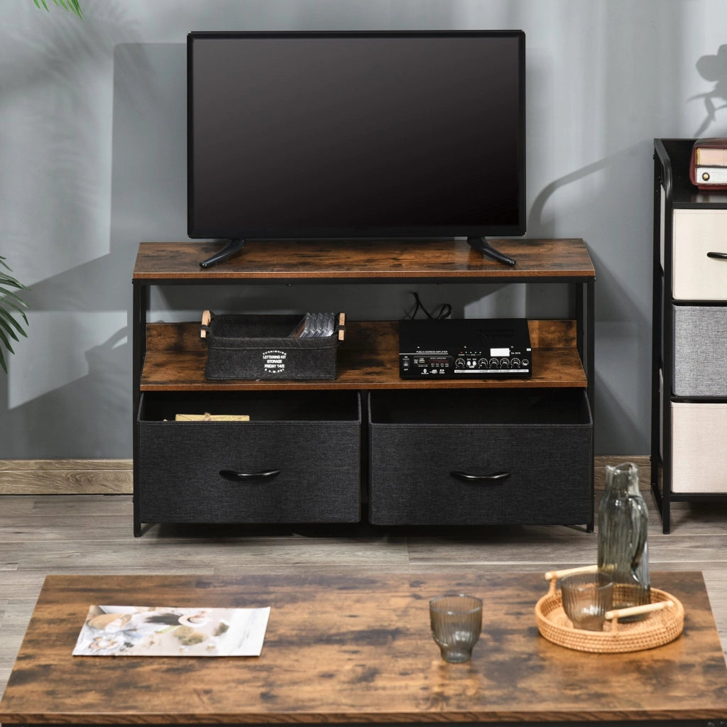 Mobile TV con ripiani e 2 cassetti ¨C zephmum ¨C marrone e nero 98x30x30 cm
