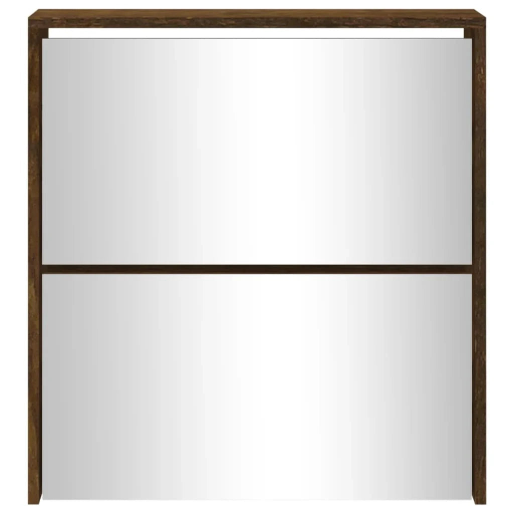 Scarpiera mobiletto portascarpe mobile ingresso/corridoio/soggiorno con specchio 2 livelli 63 x 17 x 67 cm marrone 02_0021893