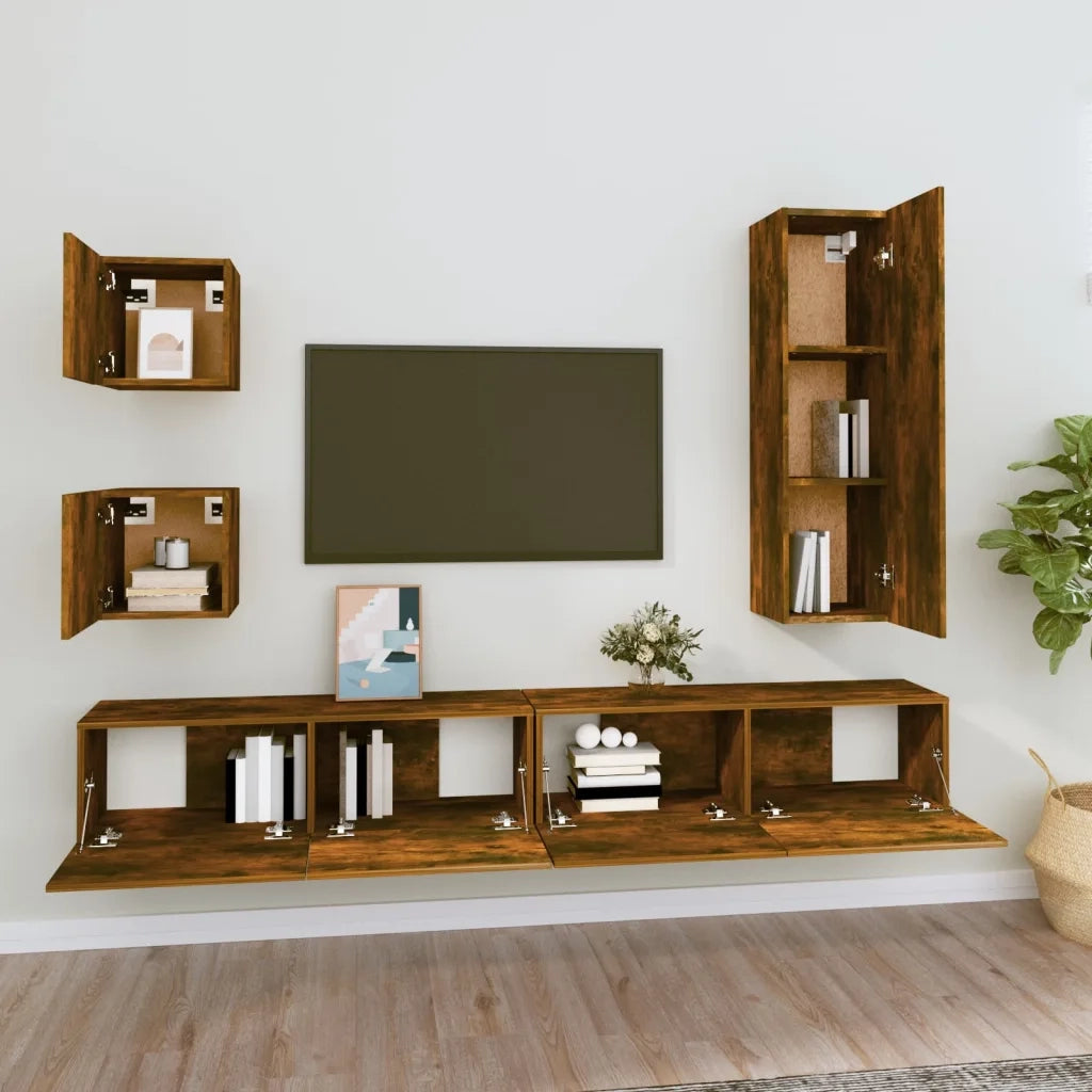 Set di Mobili Porta TV 5 pz Rovere Fumo in Legno Multistratocod mxl 121515