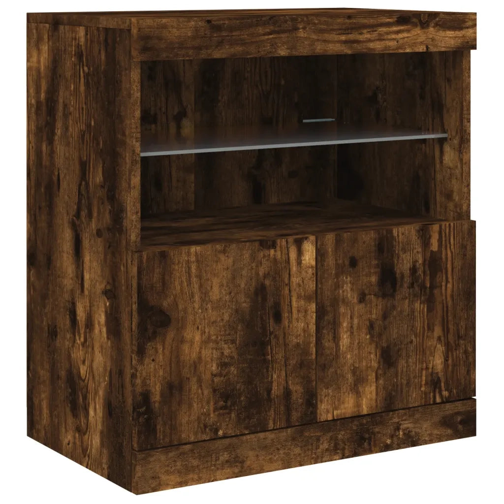 Credenza con Luci LED Rovere Fumo 142,5x37x67 cm 3209069