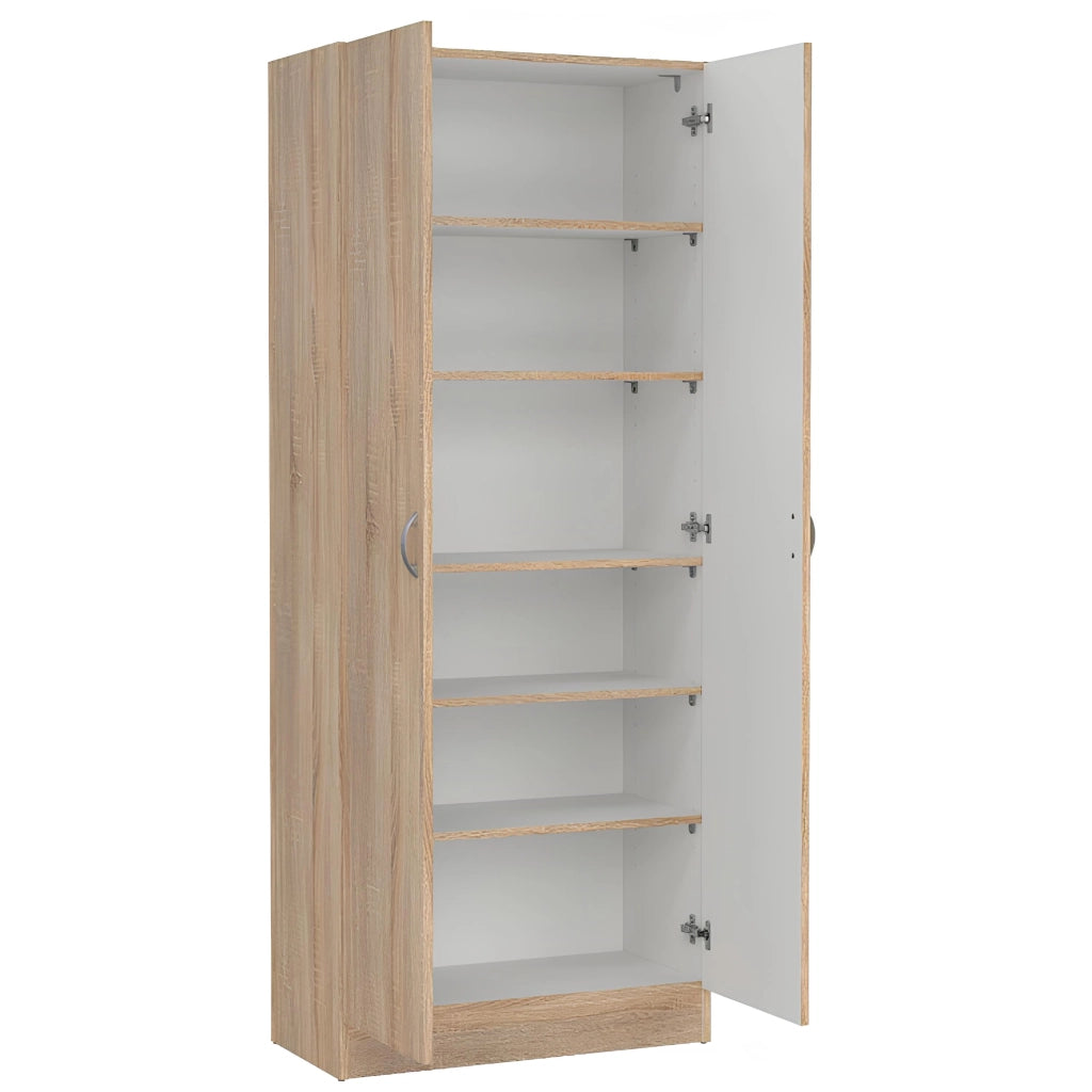Scarpiera Salvaspazio A Armadio Con 2 Ante Mobile Multiuso Con 5 Ripiani Regolabili Design Moderno Per Ingresso Camera E Living 69.2 X 34.6 X 170.4 Cm Rovere