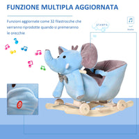 Cavallo a Dondolo per Bambini in Legno e Peluche Elefante Blu