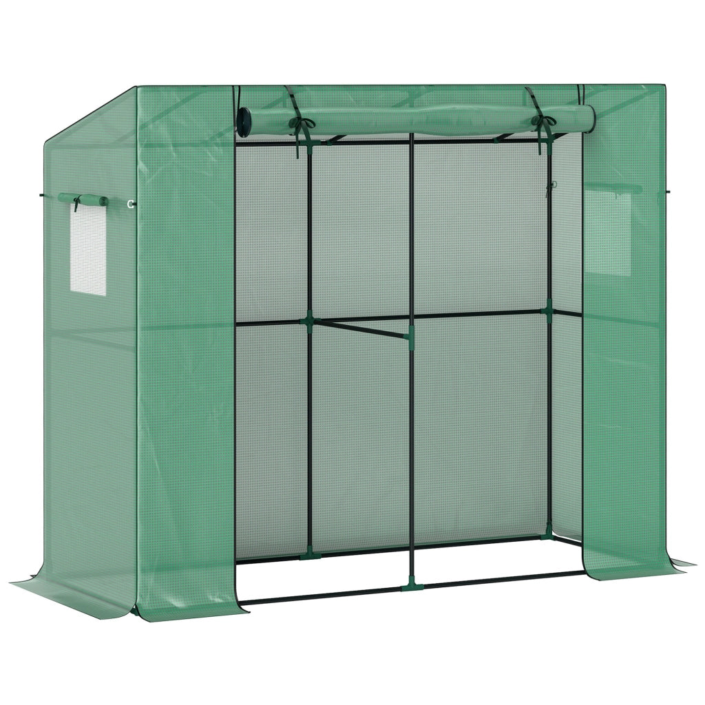 Serra da giardino addossabile con porta avvolgibile ¨C Xylo ¨C verde, finestre in rete, UV-resistente