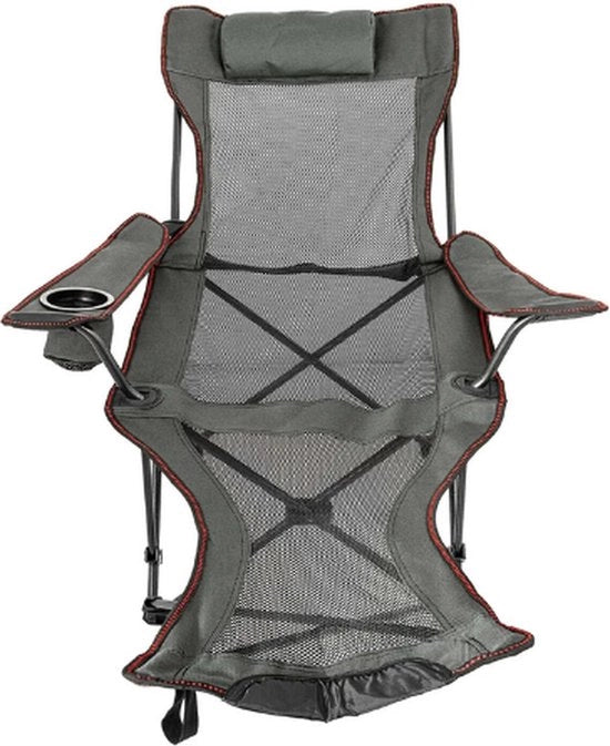 Sedia da Campeggio - Sedia da Spiaggia - Sedia da Pesca - Sedia Trasportabile - Altezza Regolabile - Protezione da Schiacciamento dei Piedi - Con Porta Oli - Braccioli - Supporto per Piedi - Portatile - 144cm x 53cm x 80cm - Grigio