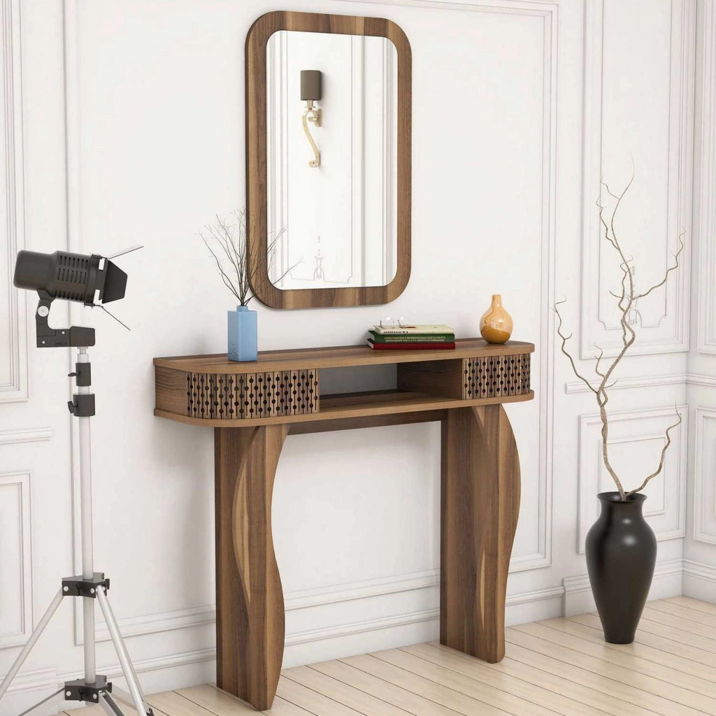 Gazzuolo, Mobile da Ingresso Specchio Incluso, 105x30x85h cm Marrone Noce