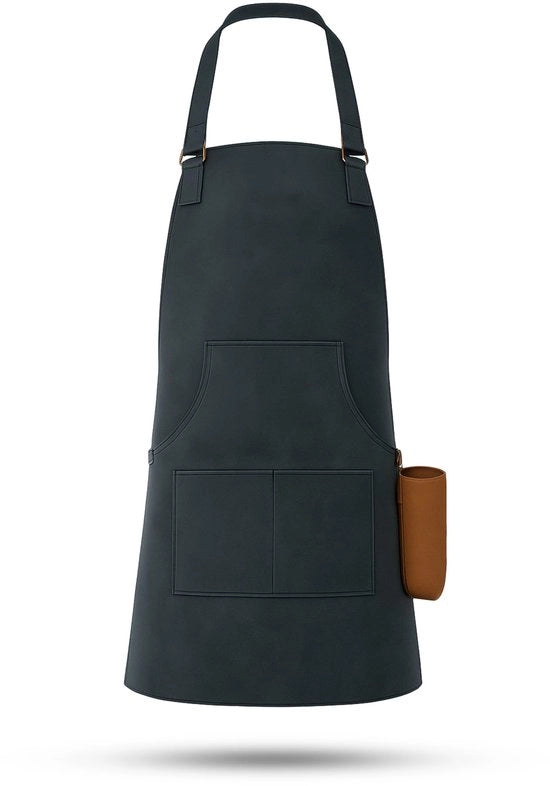 Copriporta per barbecue per uomo e donna, grigio scuro | 83 x 63 cm di pelle sintetica robusta con tasca e cintura regolabile | Certificato BSCI