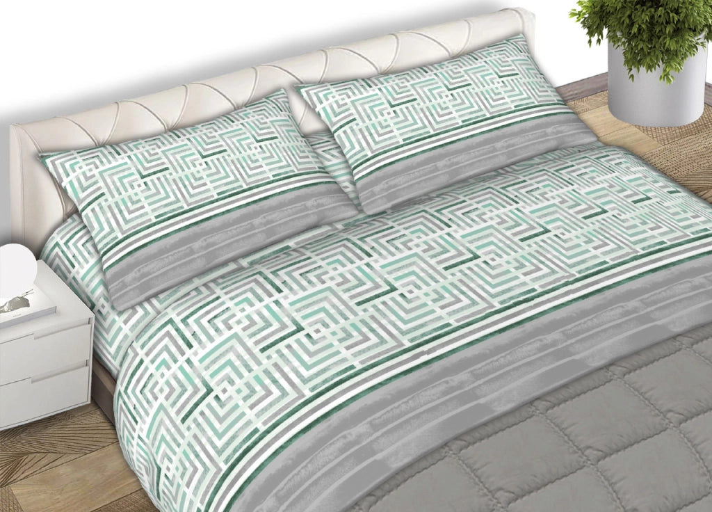 Completo Lenzuola Letto 100% Cotone Made Italy Disegno Lab CN - Matrimoniale - Verde