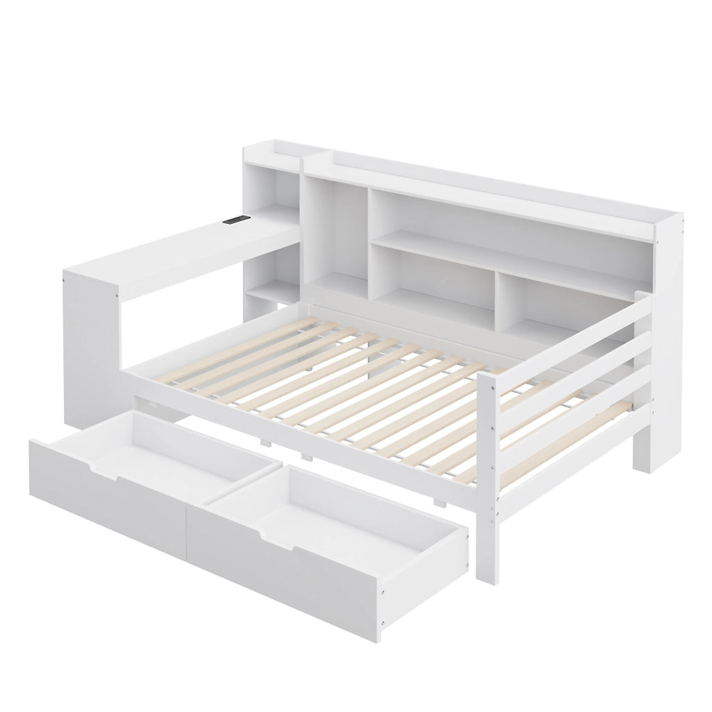 DIVANO LETTO multifunzionale 90x200 cm in legno bianco con scrivania e scaffali