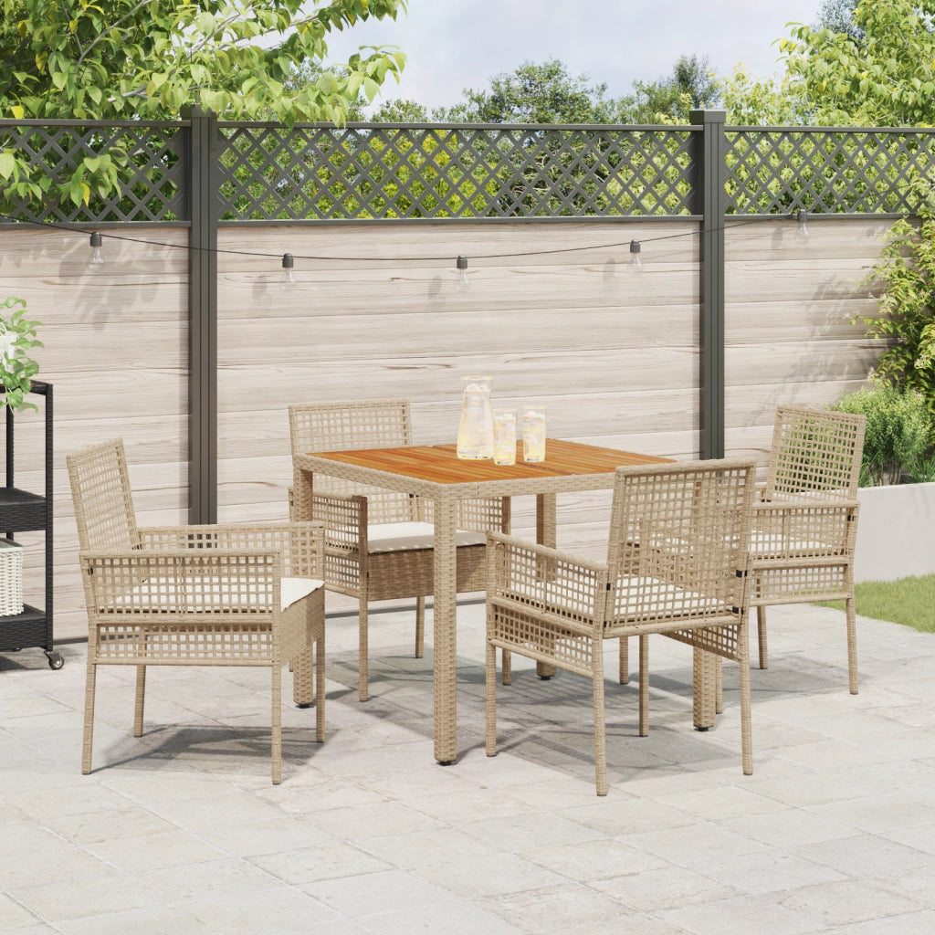 Set Pranzo Giardino 5 Pezzi con Cuscini Beige Rattan Sintetico