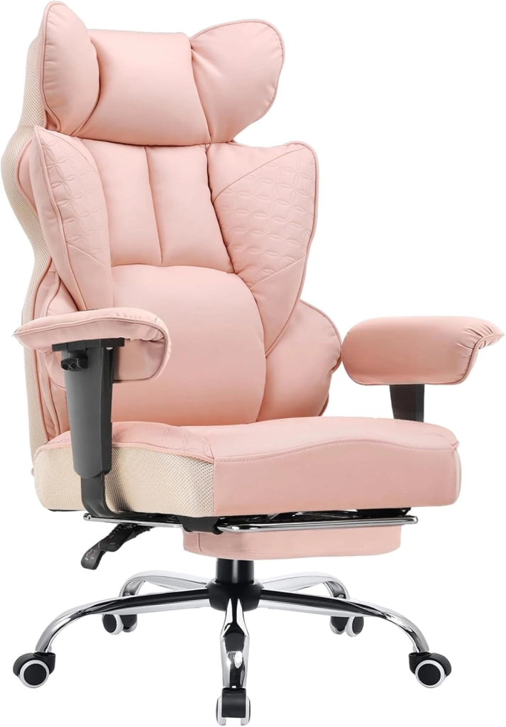 Sedia da gaming ergonomica da ufficio, sedia da scrivania con braccioli regolabili, supporto lombare a molle insacchettate per persone grandi e alte, 150 kg, ampia seduta bianca