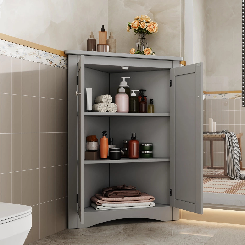 Mobile contenitore angolare con 2 ante e 2 ripiani in MDF verniciato per bagno cucina soggiorno grigio 61,5 × 80 cm